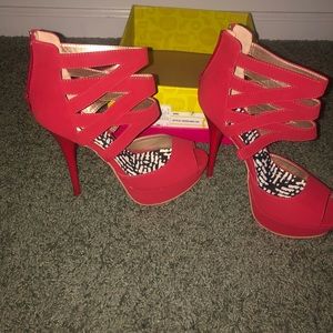 Red suede zip back heels